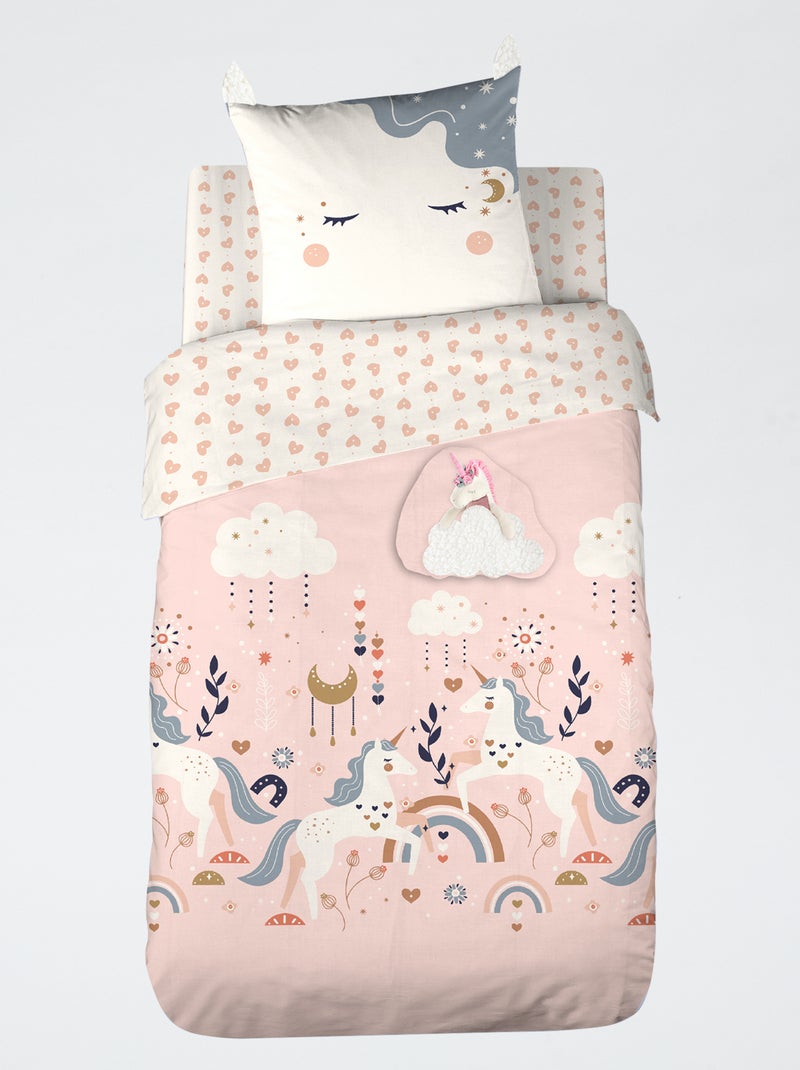 1-Person 2-Piece Unicorn Bedding Set: Duvet Cover + Pillowcase Pink - Kiabi