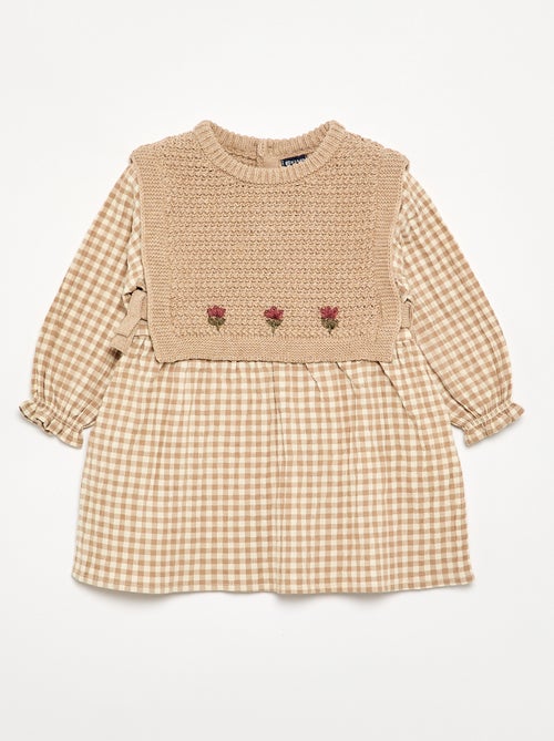 2-in-1 Effect Dress with Knitted Top - Kiabi 2-in-1 Effect Dress with Knitted Top - Kiabi