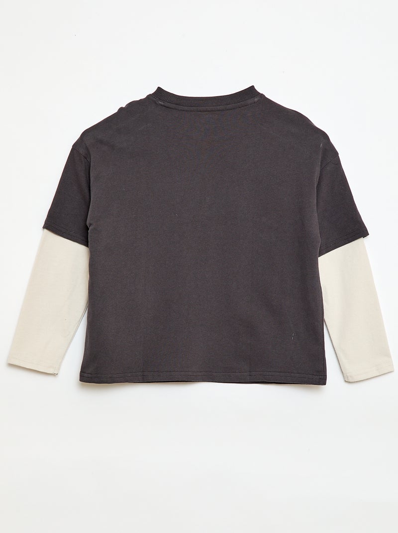 2-in-1 Effect Long-Sleeve T-Shirt Grey - Kiabi