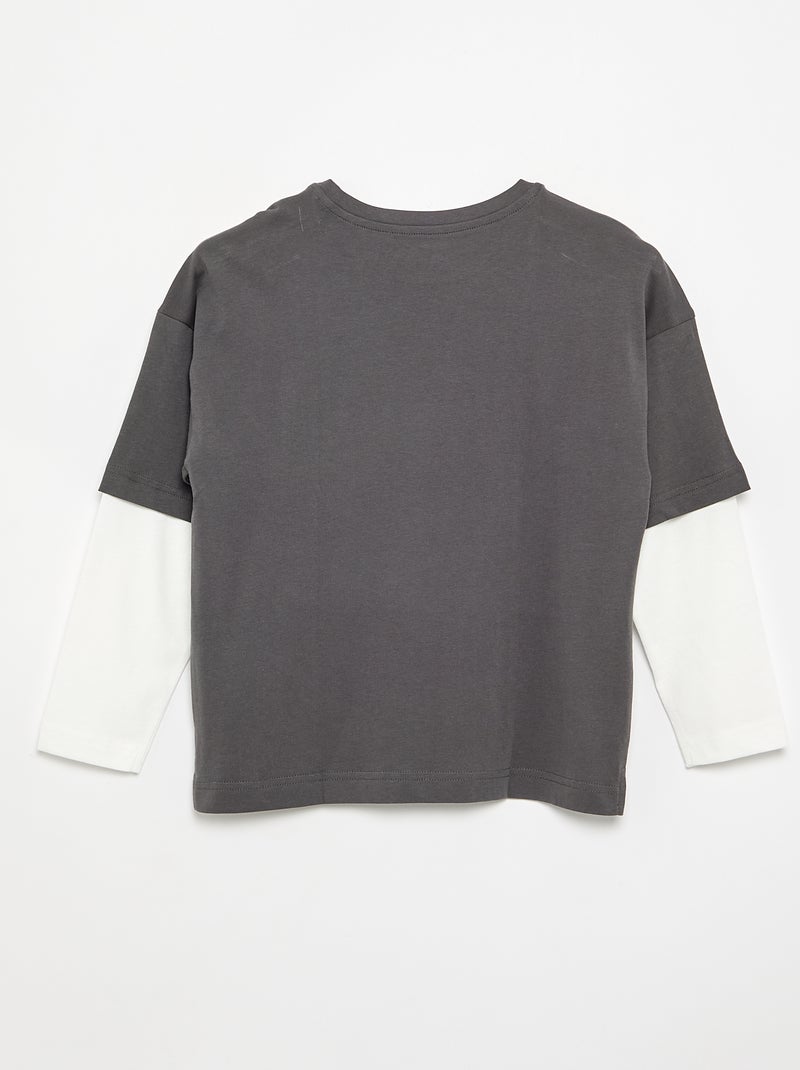 2-in-1 Effect Long-Sleeved T-Shirt Grey - Kiabi