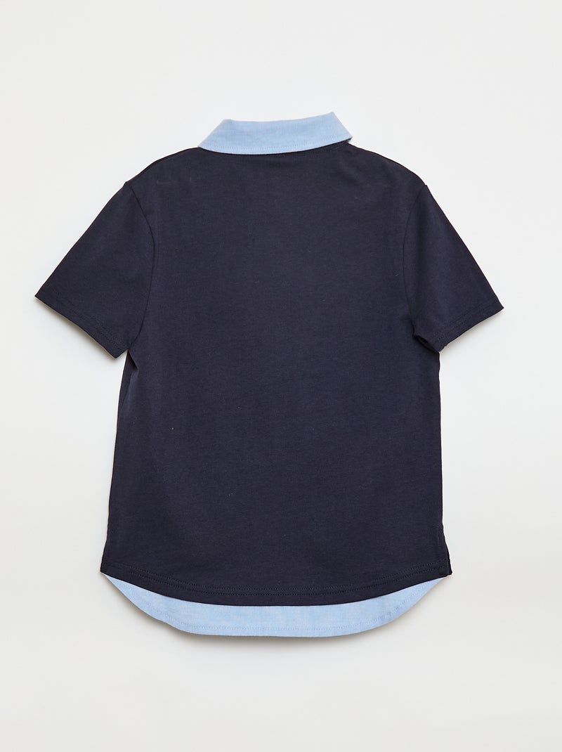 2-in-1 Effect Short-Sleeved Polo Shirt Blue - Kiabi