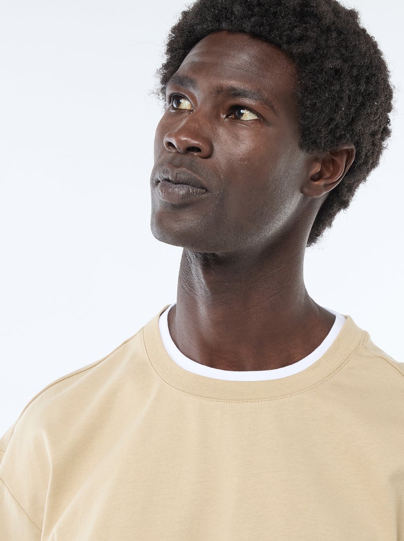 2-in-1 Effect Short-Sleeved T-Shirt Beige - Kiabi