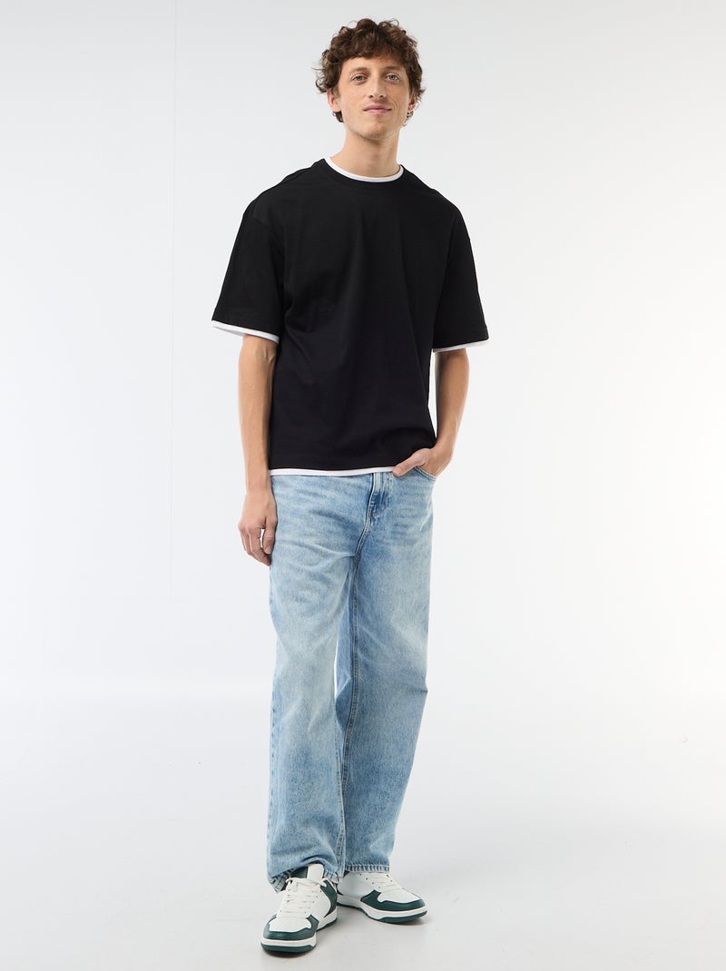 2-in-1 Effect Short-Sleeved T-Shirt Black - Kiabi