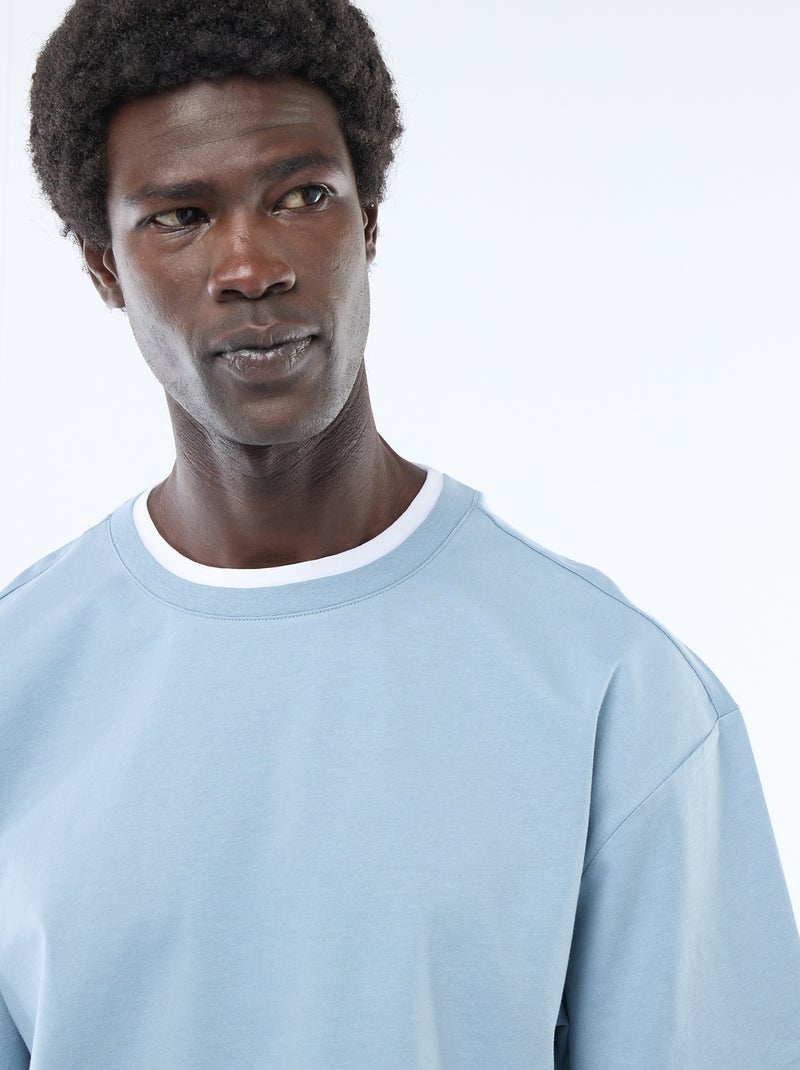 2-in-1 Effect Short-Sleeved T-Shirt Blue - Kiabi
