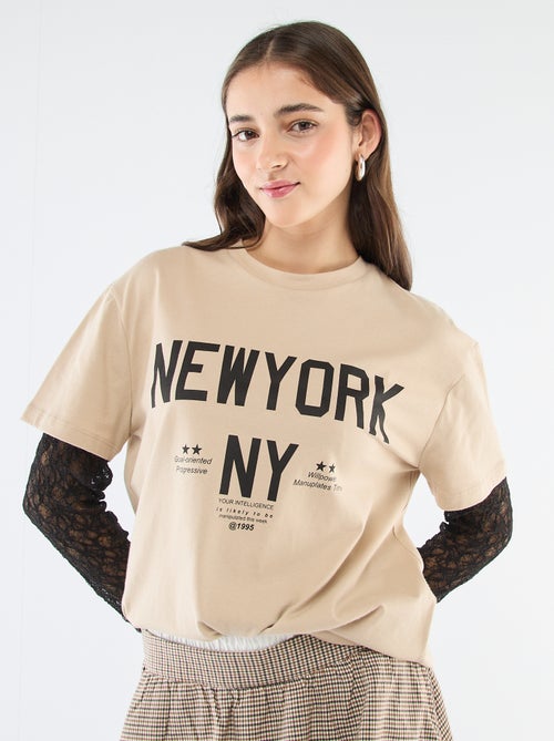 2-in-1 Lace Trim Tee - Kiabi