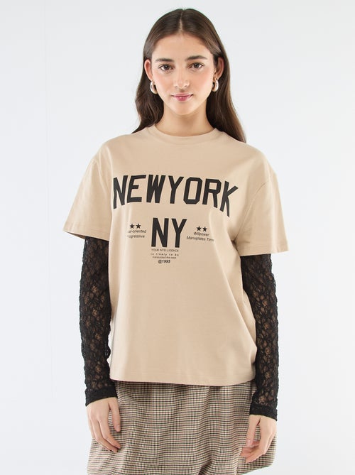 2-in-1 Lace Trim Tee - Kiabi