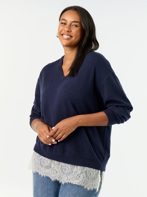 2-in-1-Pullover aus Wollmischung und Spitze - Kiabi
