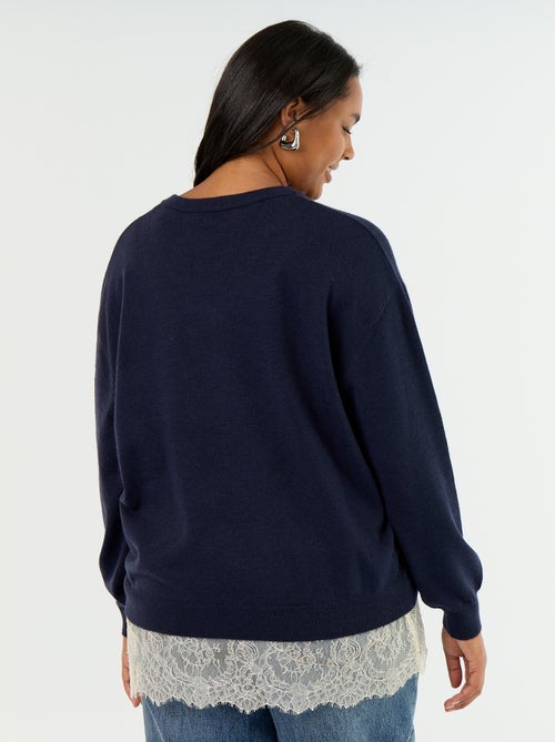2-in-1-Pullover aus Wollmischung und Spitze - Kiabi