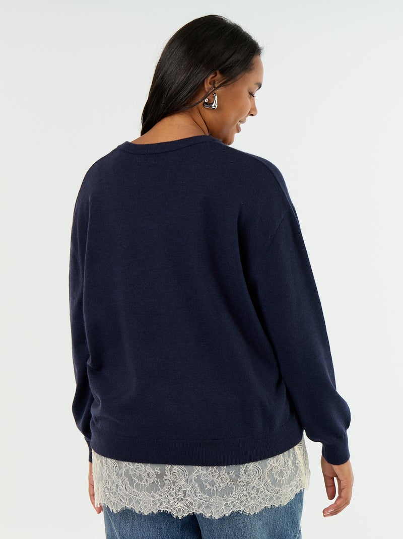 2-in-1-Pullover aus Wollmischung und Spitze Blau - Kiabi