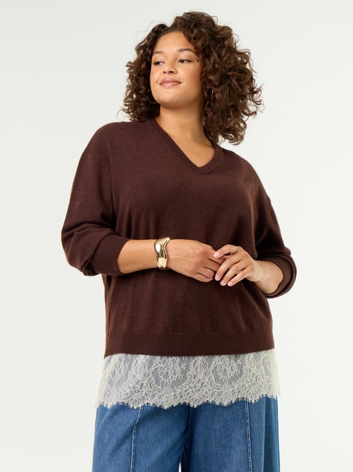 2-in-1-Pullover aus Wollmischung und Spitze - Kiabi