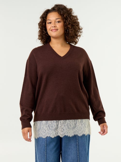 2-in-1-Pullover aus Wollmischung und Spitze - Kiabi
