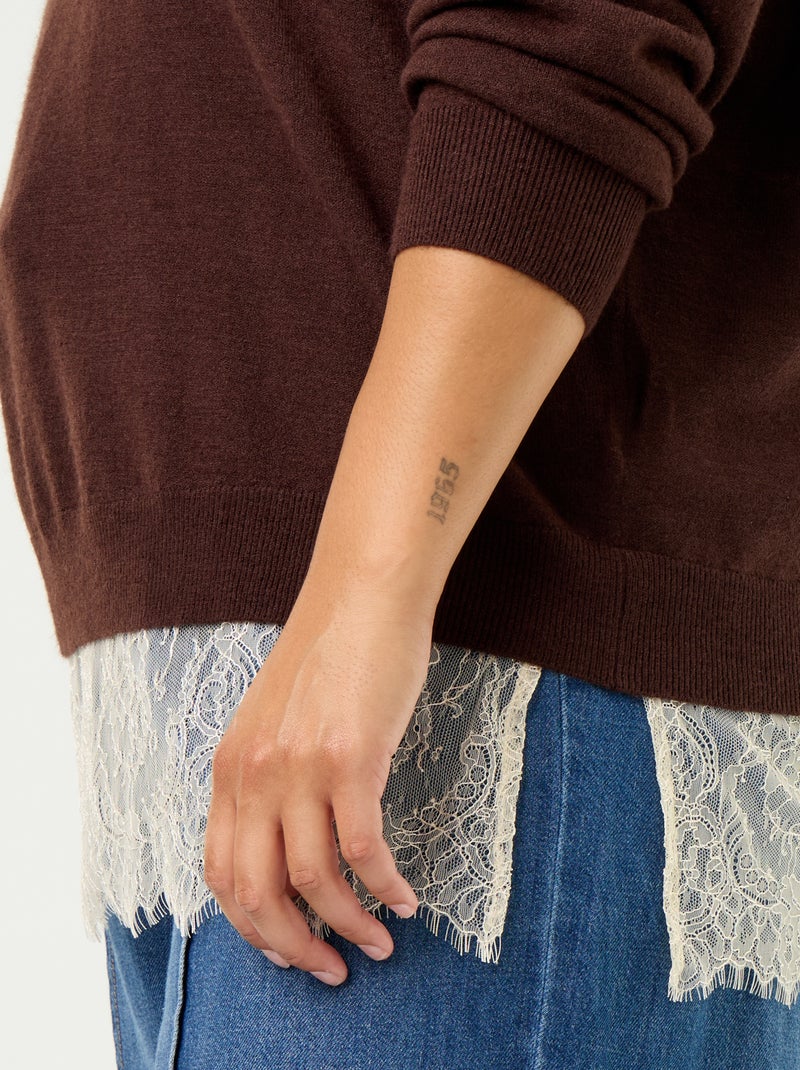 2-in-1-Pullover aus Wollmischung und Spitze Braun - Kiabi