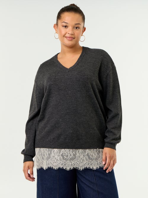 2-in-1-Pullover aus Wollmischung und Spitze - Kiabi