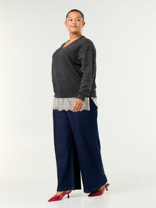 2-in-1-Pullover aus Wollmischung und Spitze - Kiabi