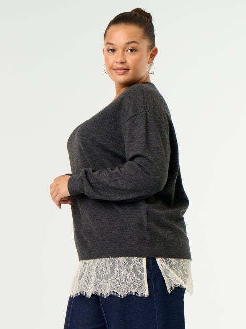 2-in-1-Pullover aus Wollmischung und Spitze - Kiabi