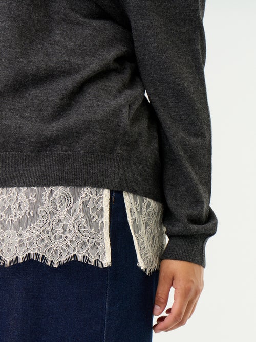 2-in-1-Pullover aus Wollmischung und Spitze - Kiabi