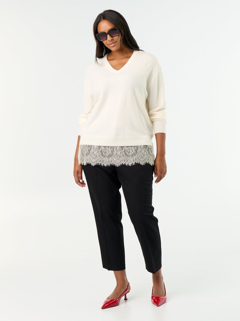 2-in-1-Pullover aus Wollmischung und Spitze Weiß - Kiabi