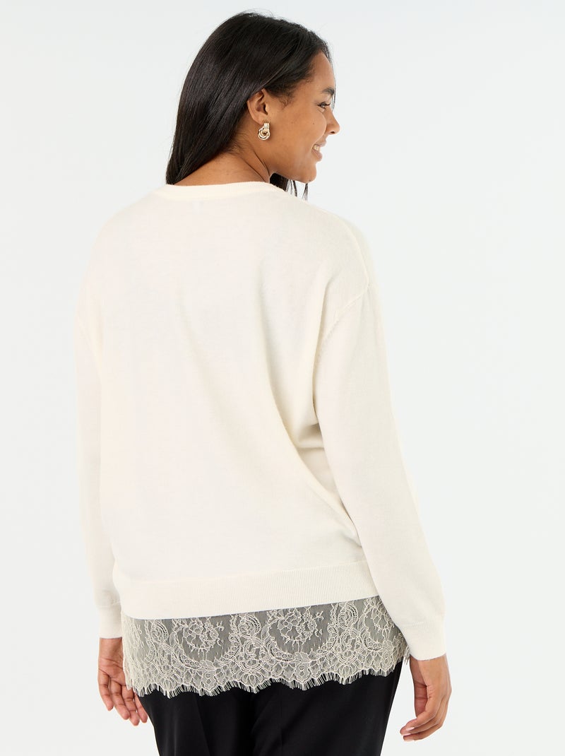 2-in-1-Pullover aus Wollmischung und Spitze Weiß - Kiabi