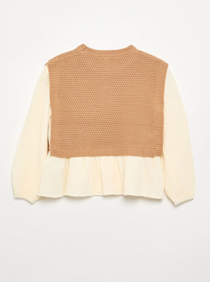 2-in-1-Pullover mit Blusen-Effekt Beige - Kiabi
