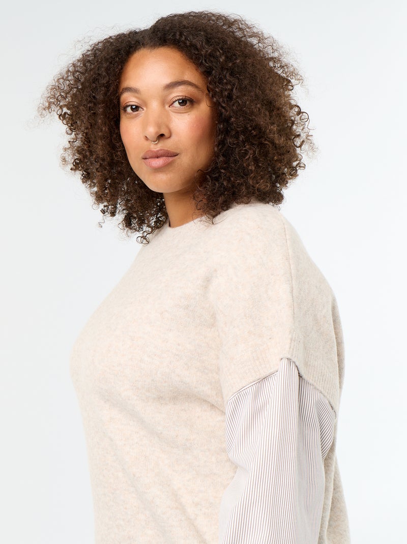 2-in-1 Pullover mit Hemd Beige - Kiabi