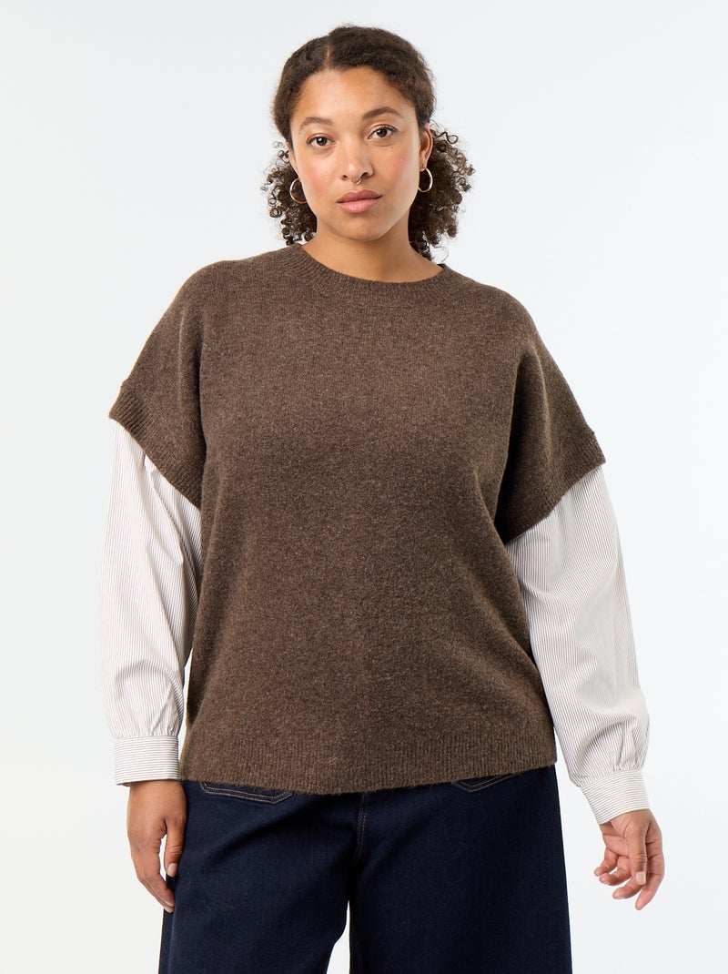 2-in-1 Pullover mit Hemd Braun - Kiabi