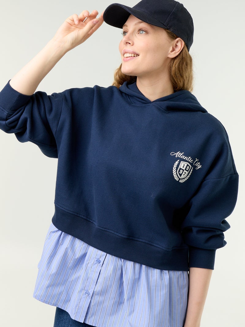 2-in-1 Shirt-Hem Hoodie Blue - Kiabi
