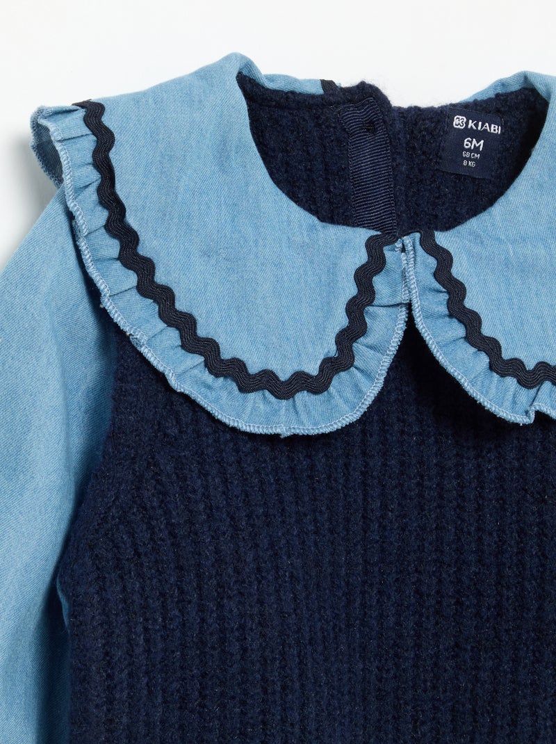 2-in-1 Sweater with Peter Pan Collar Blue - Kiabi