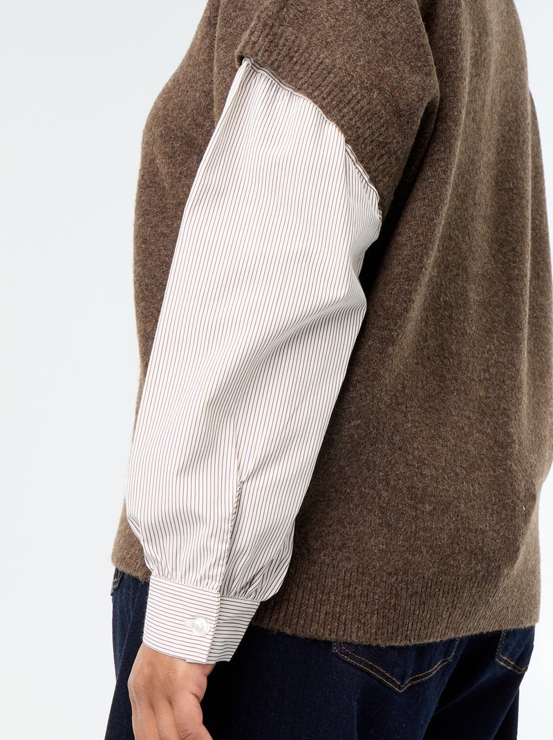 2-in-1 Sweater with Shirt Brown - Kiabi