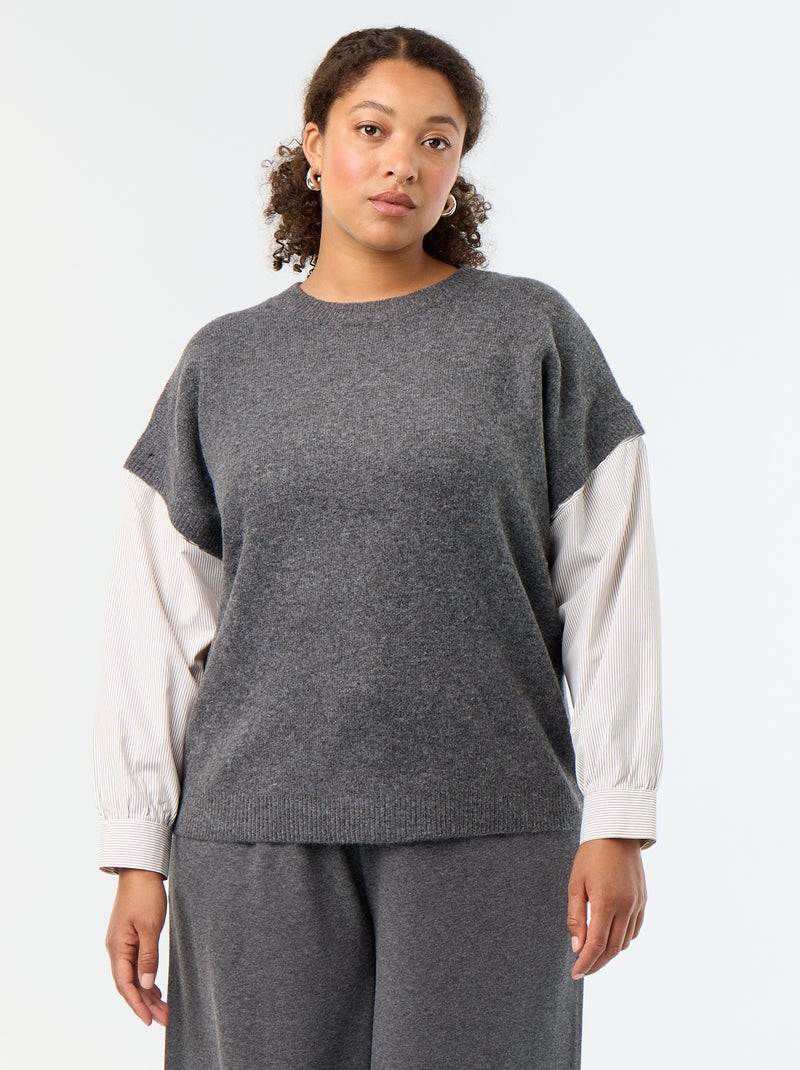 2-in-1 Sweater with Shirt Grey - Kiabi