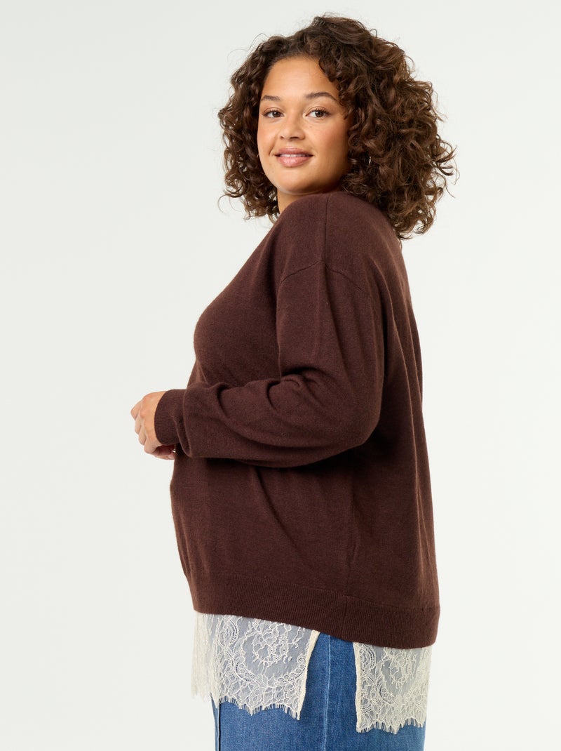 2-in-1 Sweater with Wool Blend and Lace Brown - Kiabi