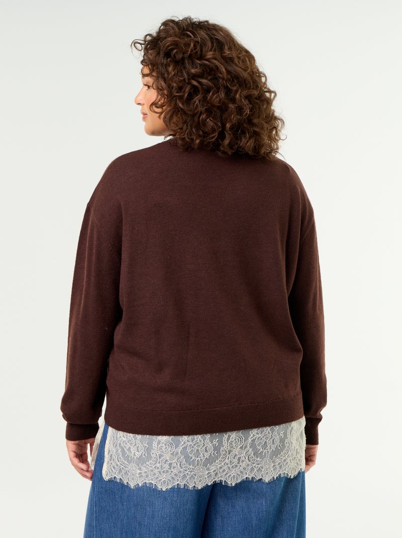 2-in-1 Sweater with Wool Blend and Lace Brown - Kiabi
