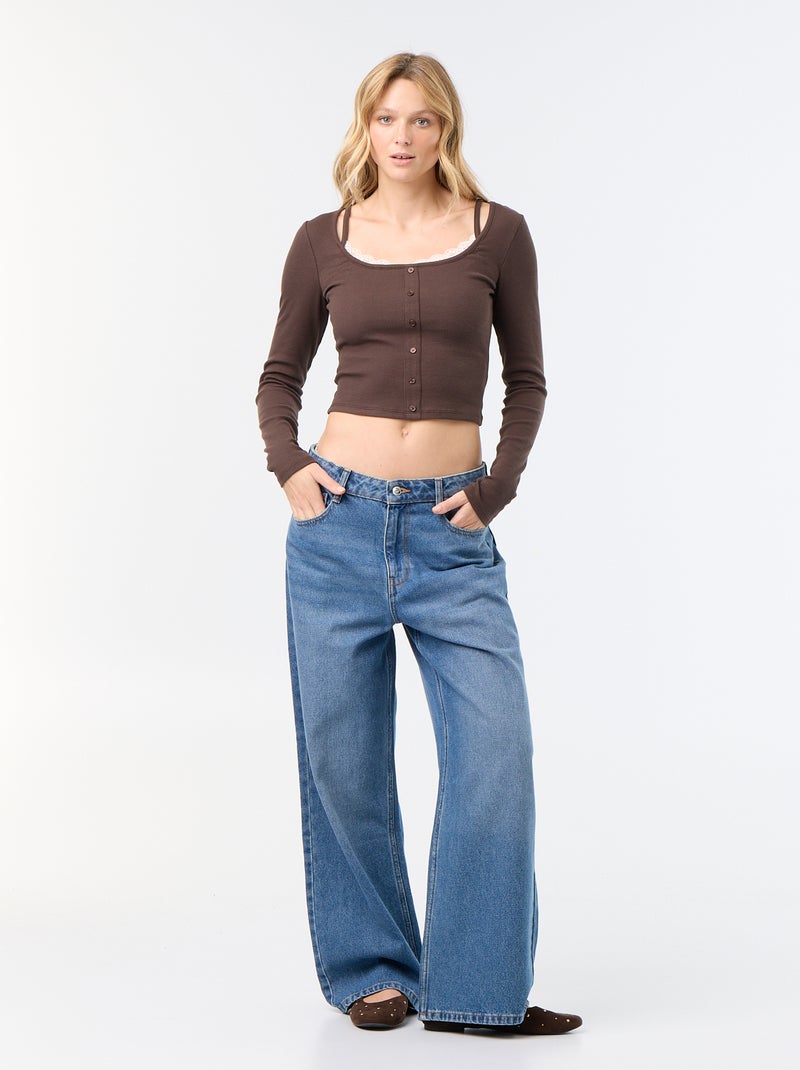 2-in-1 T-Shirt mit Spitzenkragen Braun - Kiabi