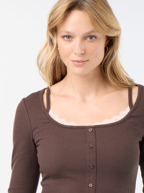 2-in-1 T-Shirt mit Spitzenkragen - Kiabi