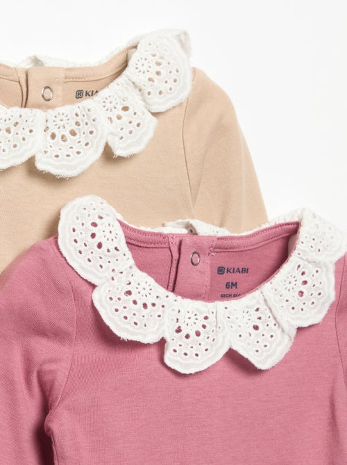 2-Pack Bodysuits with Broderie Anglaise Collar - Kiabi 2-Pack Bodysuits with Broderie Anglaise Collar - Kiabi