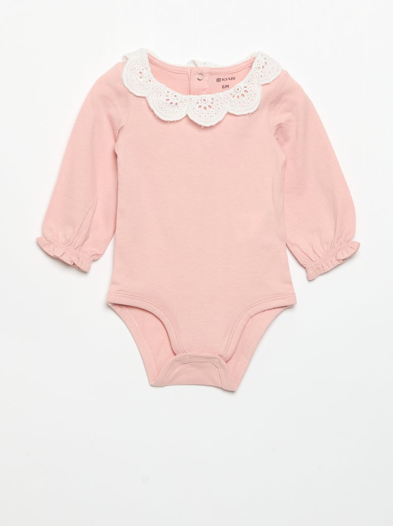 2-Pack Bodysuits with Broderie Anglaise Collar White - Kiabi