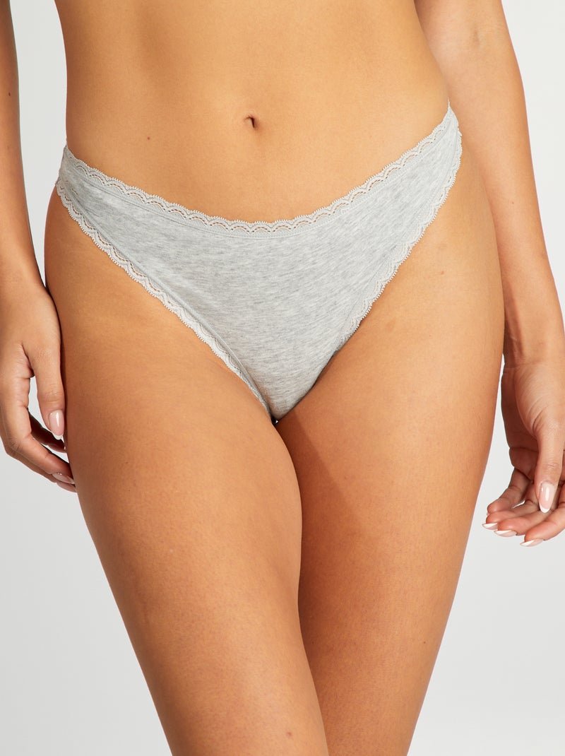 2-Pack Cotton Thong Set GREY - Kiabi
