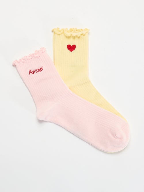 2-Pack of Embroidered Socks with Ruffled Edges - Kiabi