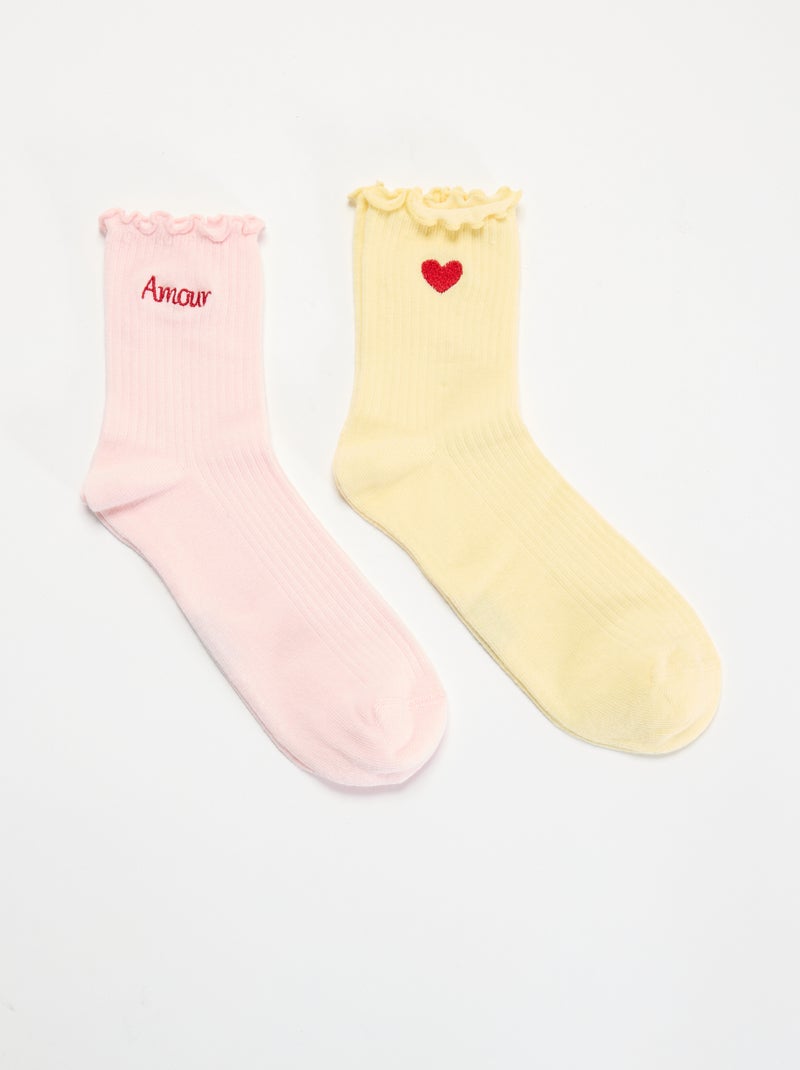 2-Pack of Embroidered Socks with Ruffled Edges Yellow - Kiabi