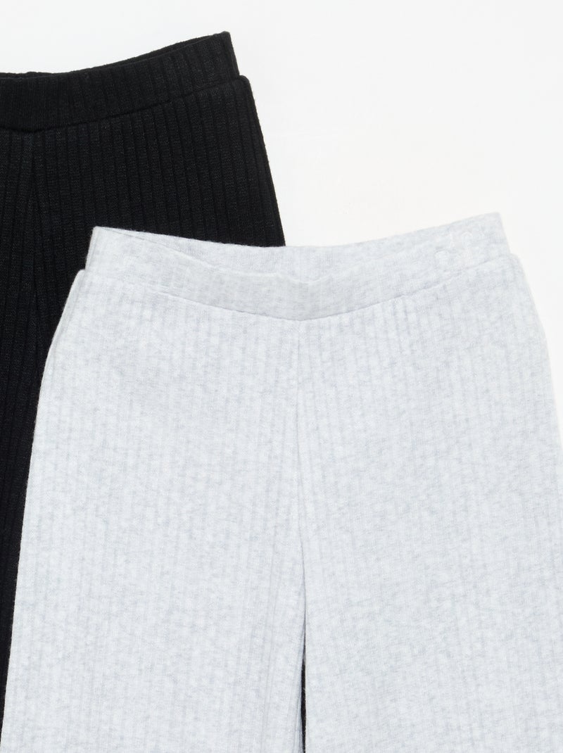 2-pack of flat ribbed knit trousers Black - Kiabi