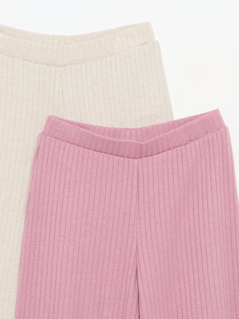 2-pack of flat ribbed knit trousers Pink - Kiabi