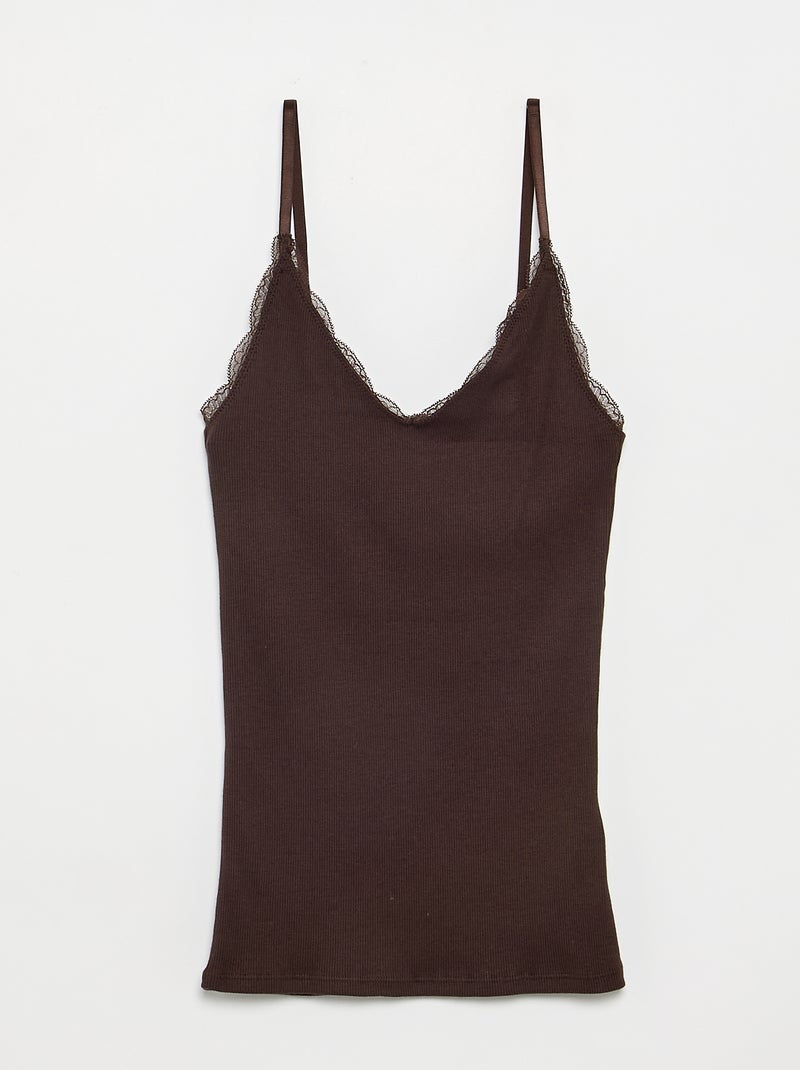 2-pack of ribbed lace-trim tank tops Dark brown - Kiabi