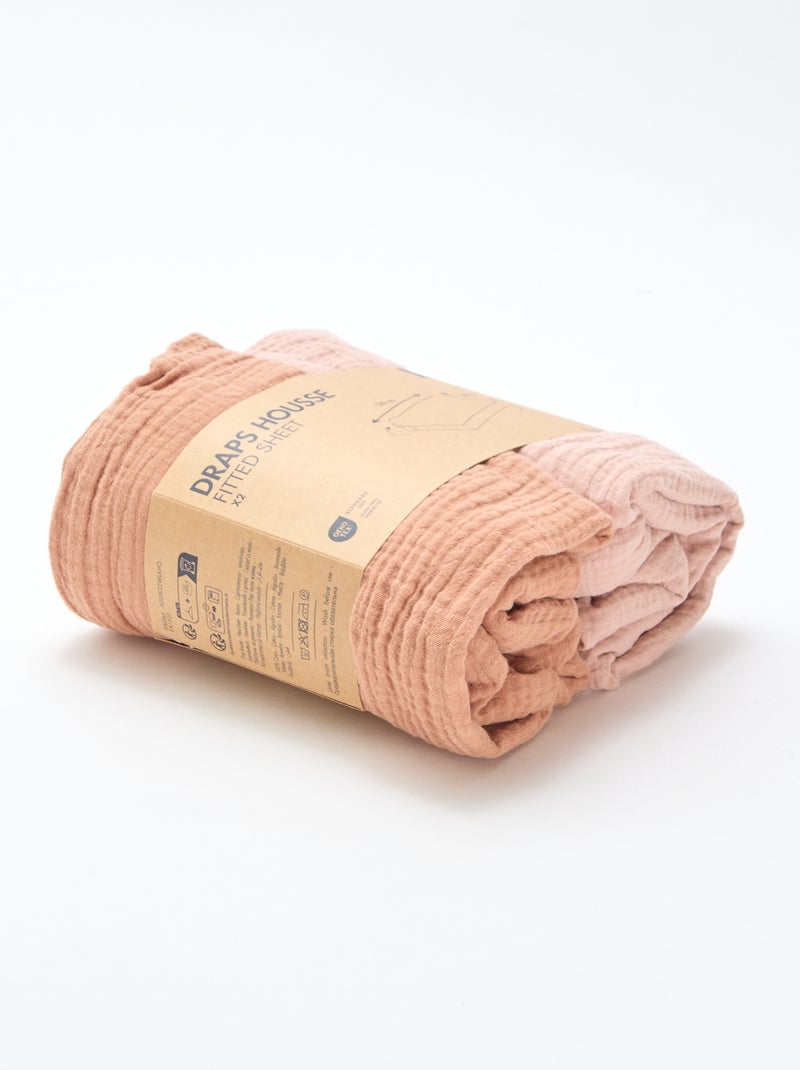 2-Pack Soft Muslin Fitted Sheets Pink - Kiabi