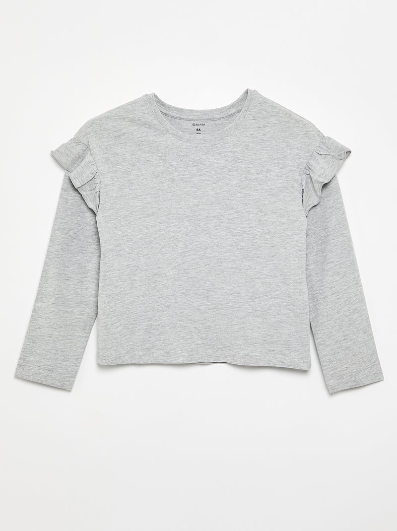 2-Pack T-shirts with Shoulder Ruffles Gray / Medium gray - Kiabi