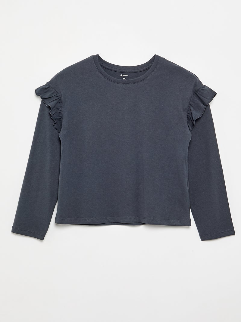 2-Pack T-shirts with Shoulder Ruffles Gray / Medium gray - Kiabi