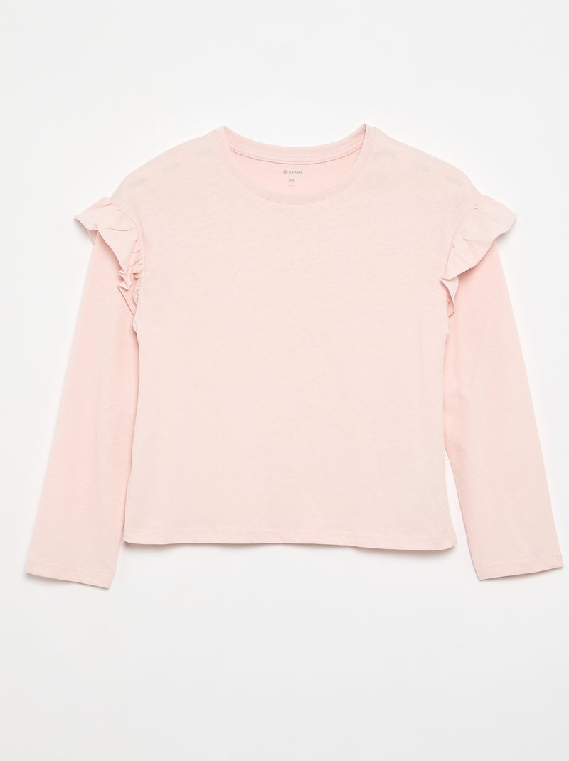 2-Pack T-shirts with Shoulder Ruffles Pale pink - Kiabi