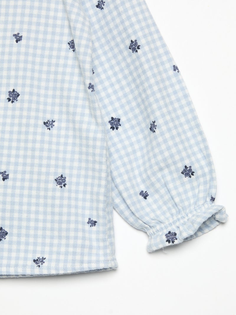 2-piece Flannel Pajamas - Button-up Top + Pants Blue - Kiabi