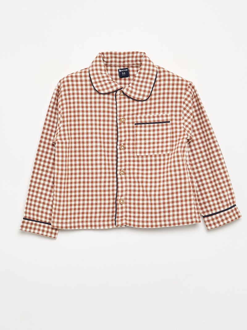 2-piece flannel pajamas - Button-up top + pants Brown - Kiabi