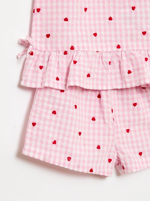 2-Piece Gingham Print Blouse and Shorts Set - Kiabi