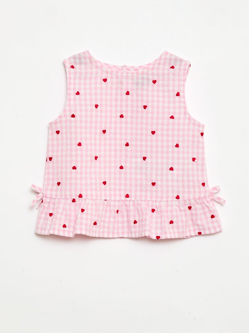 2-Piece Gingham Print Blouse and Shorts Set Pink - Kiabi