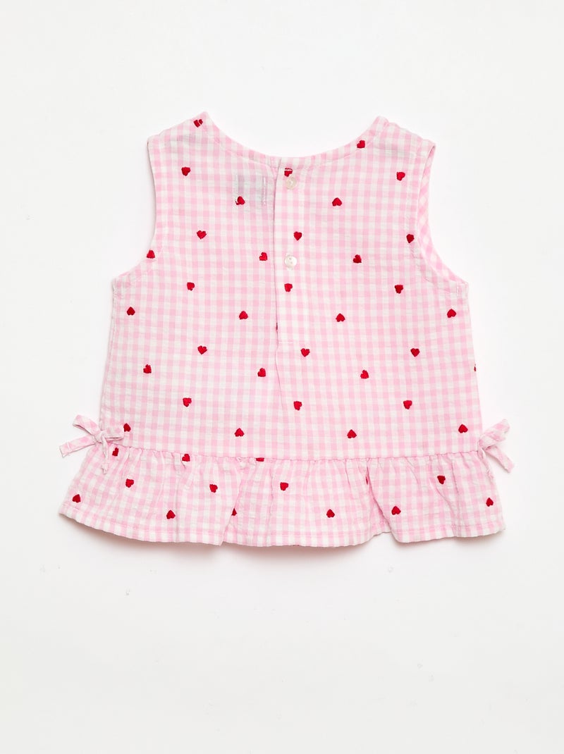 2-Piece Gingham Print Blouse and Shorts Set Pink - Kiabi